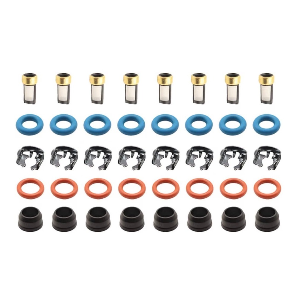 40pc Universal Fuel Injector Service Repair Kit Filters O-Rings Caps Clips for 8